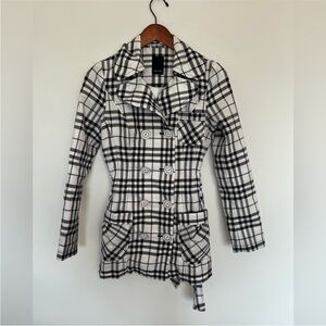 Vero Moda Black and White Plaid Trench Coat Size XS